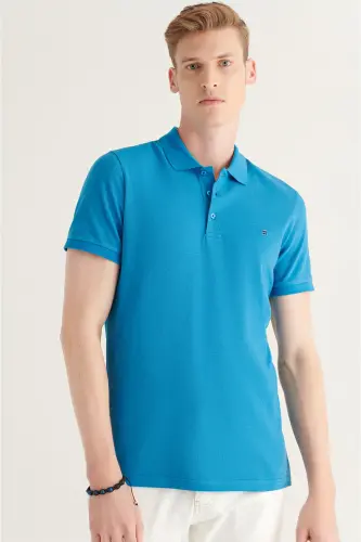 Erkek Koyu Mavi Basic Pamuklu Polo Yaka T-shirt E001004-Koyu Mavi - 4