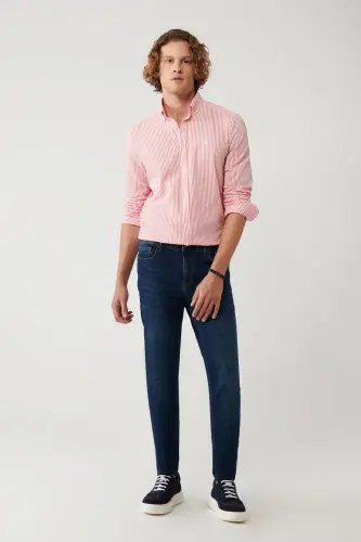 Erkek Koyu Mavi Eskitme Yıkamalı Esnek Rio Skinny Fit Jean Pantolon B003510 - Koyu Mavi - 1
