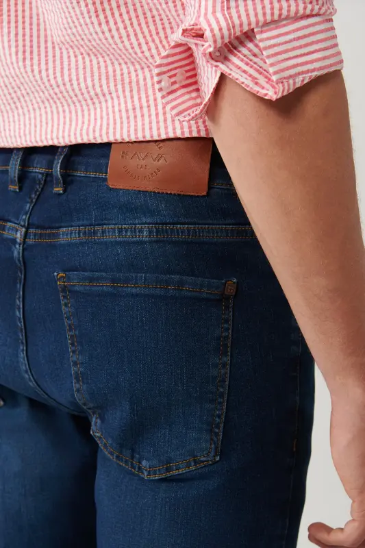 Erkek Koyu Mavi Eskitme Yıkamalı Esnek Rio Skinny Fit Jean Pantolon B003510 - Koyu Mavi - 8
