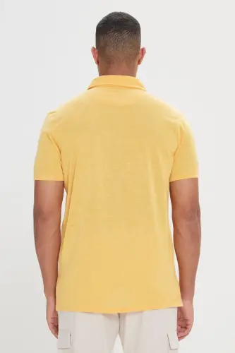 Erkek Koyu Sarı Slim Fit Dar Kesim Polo Yaka Düz Casual Tişört-KOYU SARI - 5