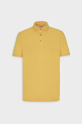 Erkek Koyu Sarı Slim Fit Dar Kesim Polo Yaka Düz Casual Tişört-KOYU SARI - 6
