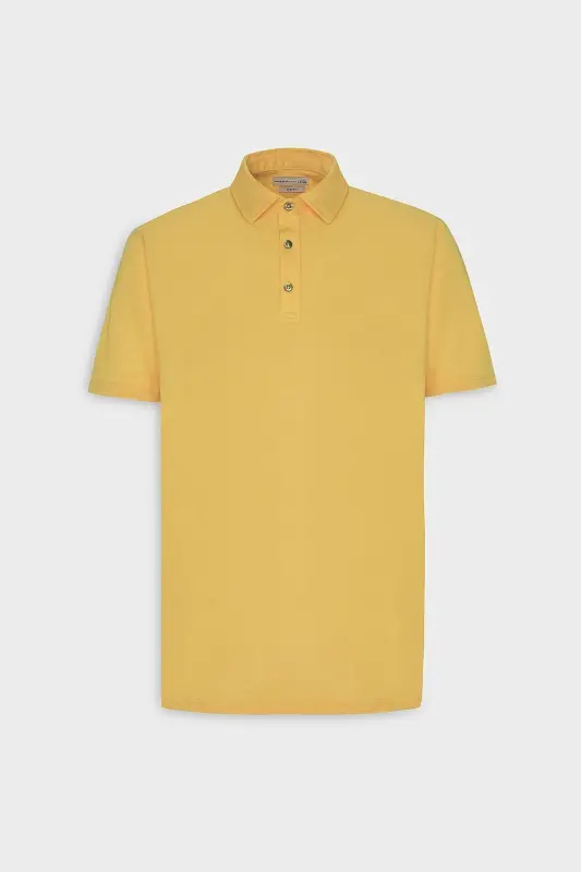Erkek Koyu Sarı Slim Fit Dar Kesim Polo Yaka Düz Casual Tişört-KOYU SARI - 6