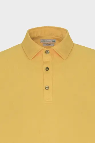 Erkek Koyu Sarı Slim Fit Dar Kesim Polo Yaka Düz Casual Tişört-KOYU SARI - 7