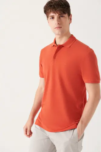 Erkek Koyu Turuncu Basic Pamuklu Polo Yaka T-shirt E001004-Koyu Turuncu - 5