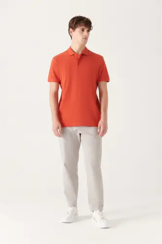 Erkek Koyu Turuncu Basic Pamuklu Polo Yaka T-shirt E001004 - Koyu Turuncu - 6