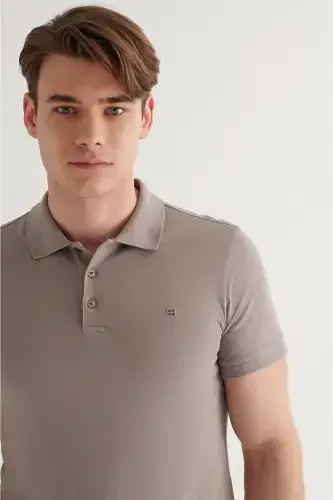 Erkek Koyu Vizon Basic Pamuklu Polo Yaka T-shirt E001004-Koyu Vizon - AVVA (1)