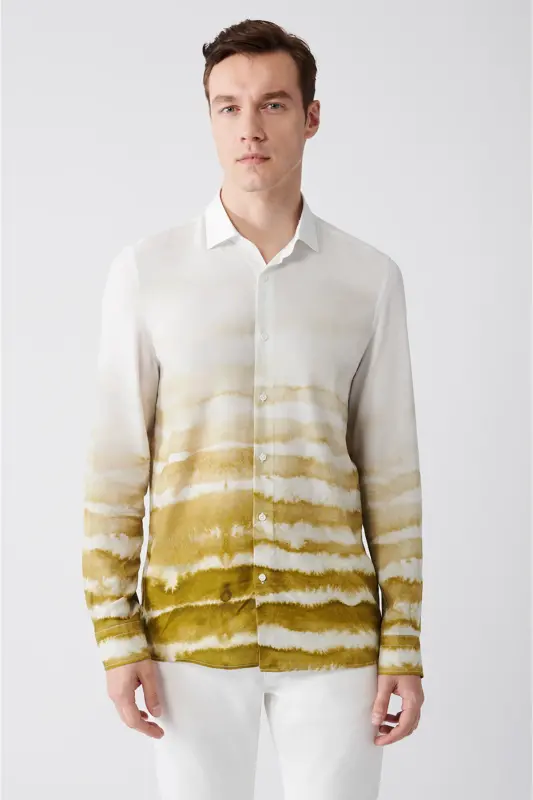 Erkek Koyu Yeşil Blok Desenli Tril Gömlek A21y2092-Koyu Yeşil - 1