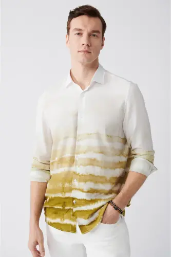 Erkek Koyu Yeşil Blok Desenli Tril Gömlek A21y2092-Koyu Yeşil - 3