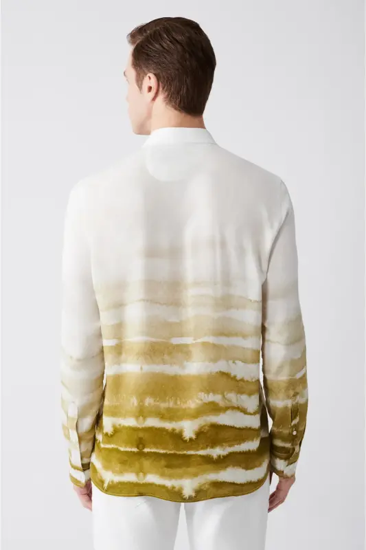 Erkek Koyu Yeşil Blok Desenli Tril Gömlek A21y2092-Koyu Yeşil - 4