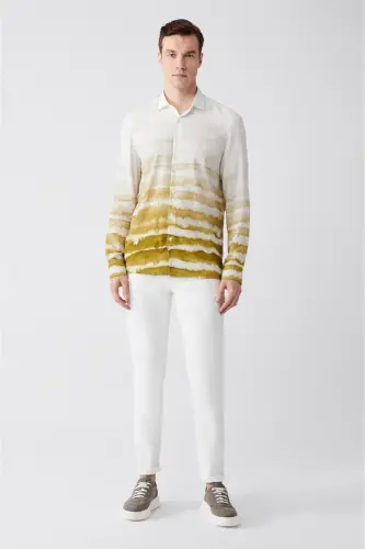 Erkek Koyu Yeşil Blok Desenli Tril Gömlek A21y2092-Koyu Yeşil - 5