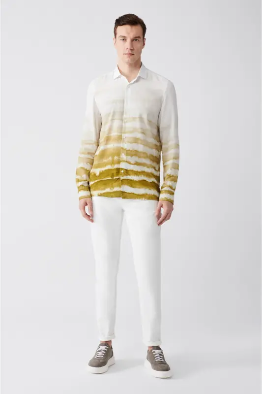 Erkek Koyu Yeşil Blok Desenli Tril Gömlek A21y2092-Koyu Yeşil - 5