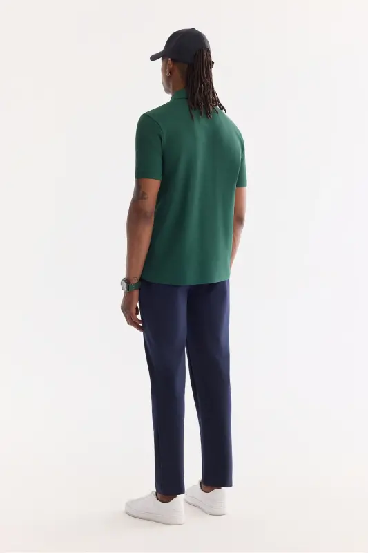 Erkek Koyu Yeşil Kıvrılmaz Polo Yaka %100 Pamuk Basic T-Shirt B001032 - Koyu Yeşil - 4