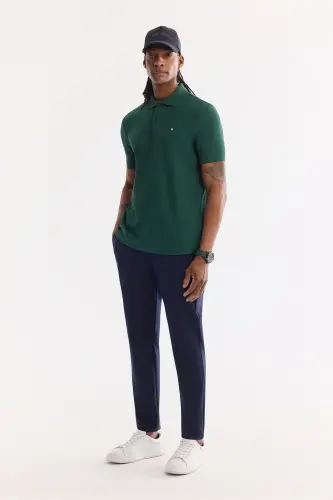 Erkek Koyu Yeşil Kıvrılmaz Polo Yaka %100 Pamuk Basic T-Shirt B001032 - Koyu Yeşil - 6