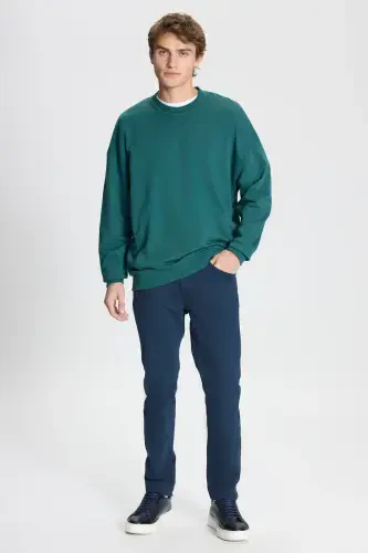 Erkek Koyu Yeşil Oversize Bol Kesim 3 Iplik Bisiklet Yaka Pamuklu Sweatshirt-Koyu Yeşil - AC&CO / ALTINYILDIZ CLASSICS (1)