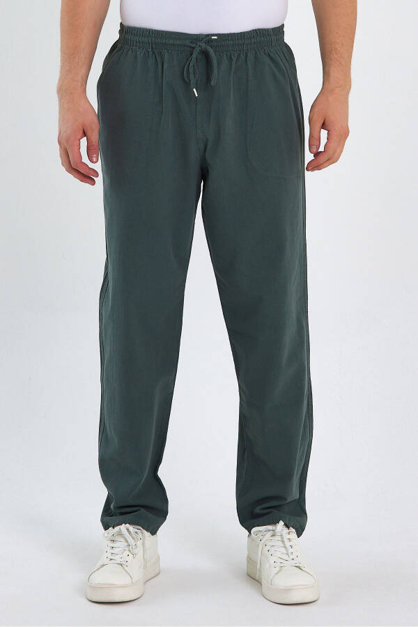 Erkek Koyu Yeşil Renk Basic Relaxed Fit Jogger Pantolon - 1