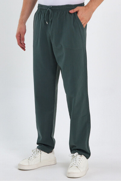 Erkek Koyu Yeşil Renk Basic Relaxed Fit Jogger Pantolon - 2