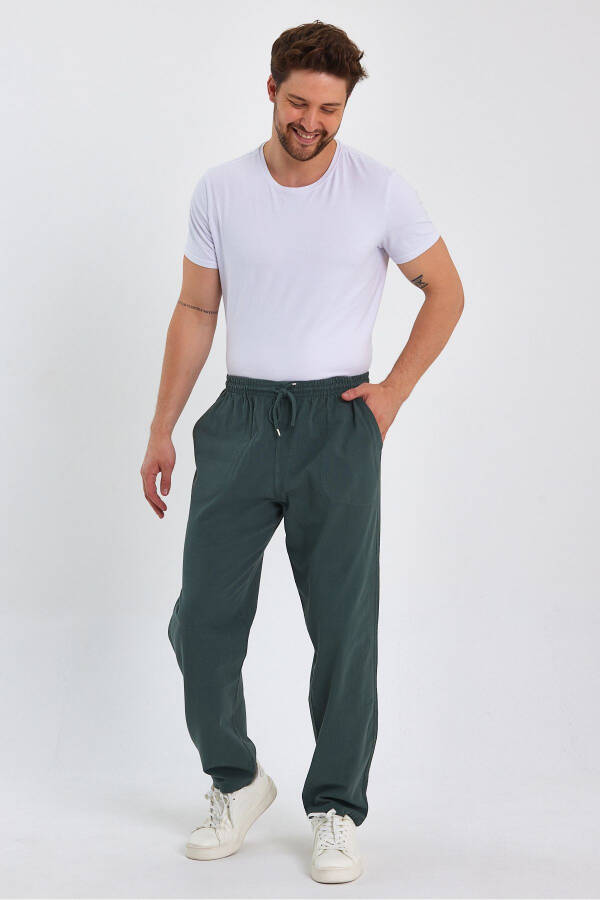 Erkek Koyu Yeşil Renk Basic Relaxed Fit Jogger Pantolon - 4