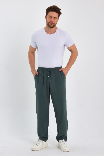 Erkek Koyu Yeşil Renk Basic Relaxed Fit Jogger Pantolon - 5