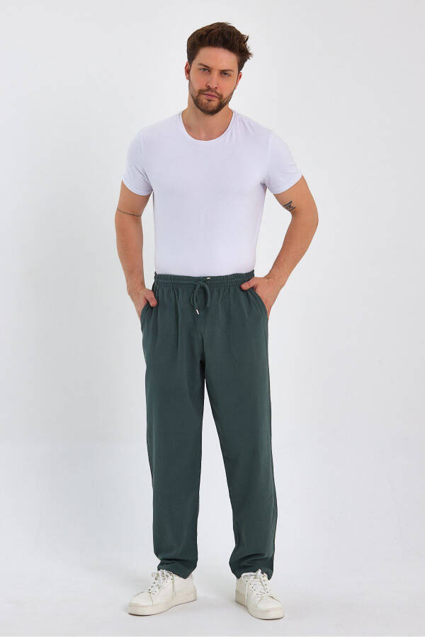 Erkek Koyu Yeşil Renk Basic Relaxed Fit Jogger Pantolon - 5