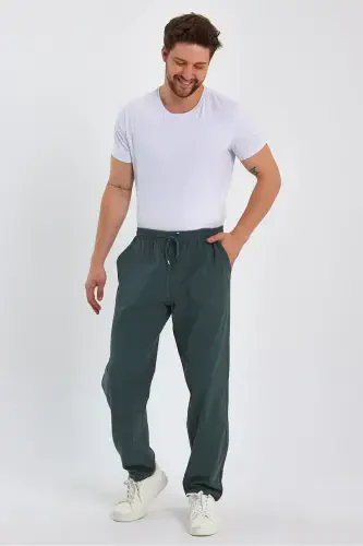 Erkek Koyu Yeşil Renk Basic Relaxed Fit Jogger Pantolon-KOYU YEŞİL - 4