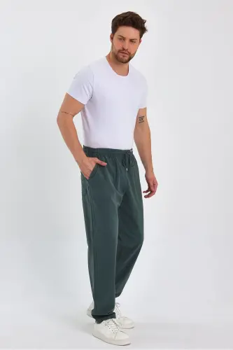 Erkek Koyu Yeşil Renk Basic Relaxed Fit Jogger Pantolon-KOYU YEŞİL - 4