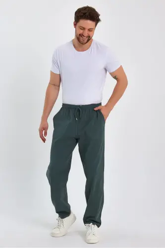 Erkek Koyu Yeşil Renk Basic Relaxed Fit Jogger Pantolon-KOYU YEŞİL - 6