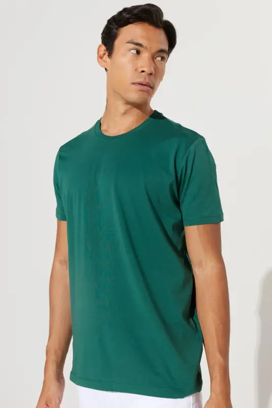 Erkek Koyu Yeşil Slim Fit Dar Kesim %100 Pamuk Bisiklet Yaka Basic Tişört - Koyu Yeşil - 7