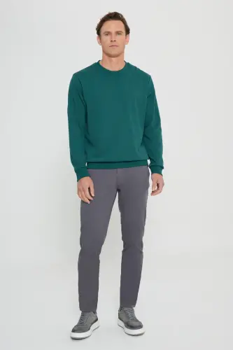 Erkek Koyu Yeşil Standart Fit Normal Kesim Bisiklet Yaka 3 Iplik Pamuklu Sweatshirt - Koyu Yeşil - 3