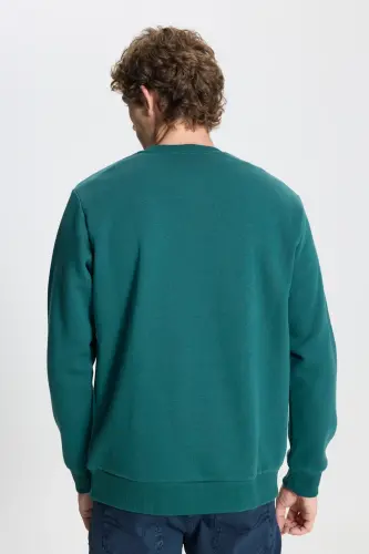 Erkek Koyu Yeşil Standart Fit Normal Kesim Içi Polarlı 3 Iplik Bisiklet Yaka Pamuklu Sweatshirt - Koyu Yeşil - 6