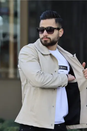 Erkek Krem Deri Ceket-Krem - 4