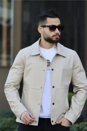 Erkek Krem Deri Ceket-Krem - BASEL.CO (1)