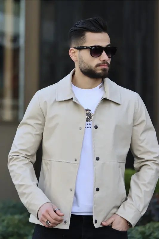 Erkek Krem Deri Ceket-Krem - 2