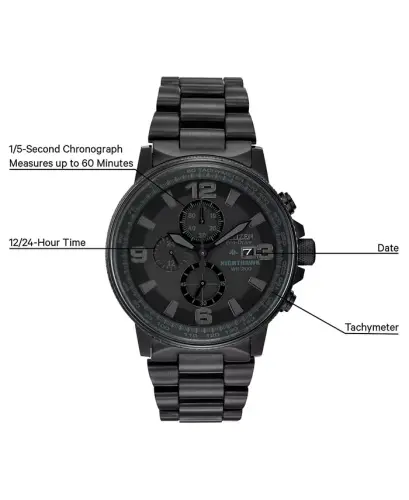 Men's Chronograph Eco-Drive Nighthawk Black Ion Plated Stainless Steel Bracelet Watch 43mm CA0295-58E - No Color - 2