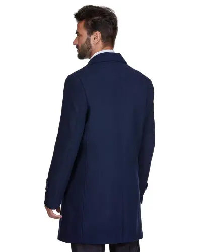 Men's Double Breasted Pea Coat Wool Blend Dress Peacoat-Navy - 3