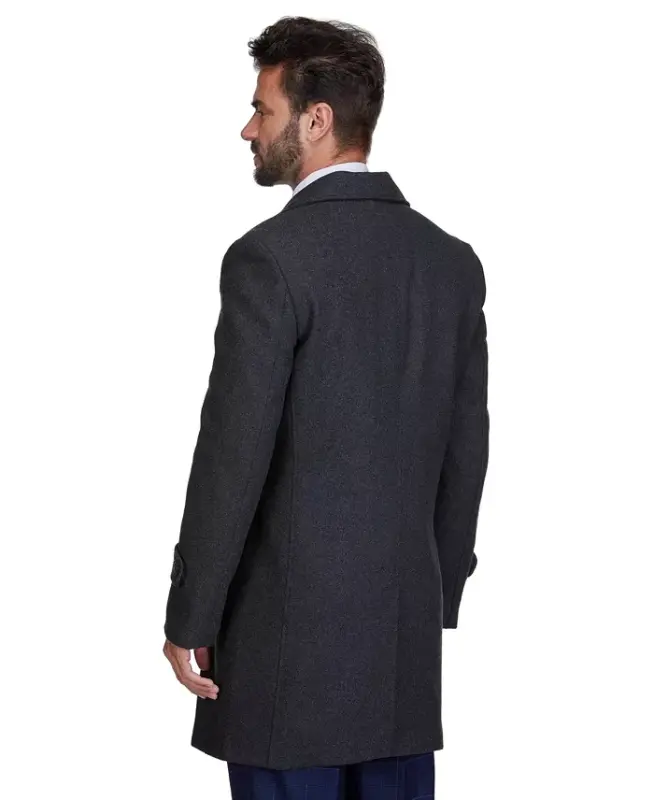 Men's Double Breasted Pea Coat Wool Blend Dress Peacoat - Charcoal - 3