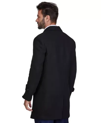 Men's Double Breasted Pea Coat Wool Blend Dress Peacoat-Black - 4