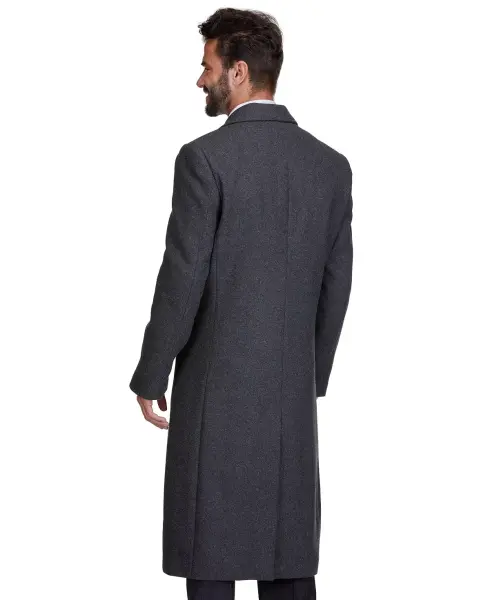 Men's Double-Breasted Knee Length Wool Blend Three Button Long Overcoat Top Coat-Charcoal - 4
