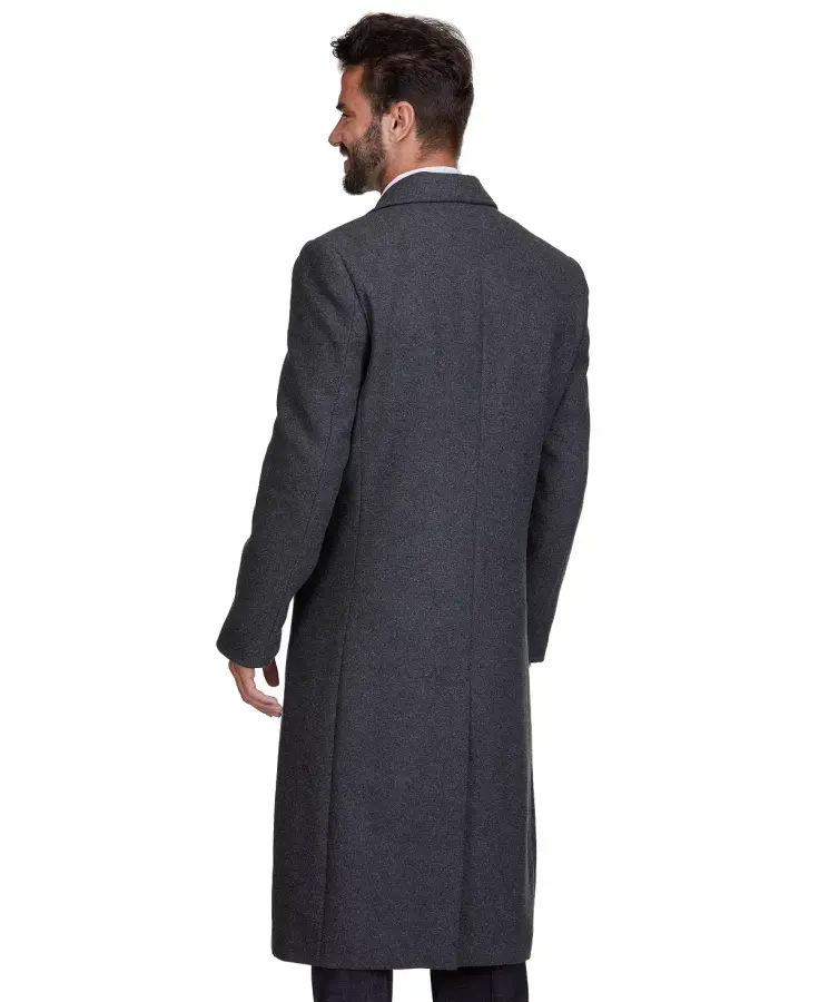 Men's Double-Breasted Knee Length Wool Blend Three Button Long Overcoat Top Coat-Charcoal - 4