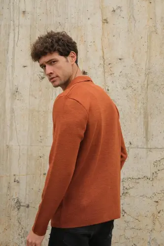Erkek Kruvaze Yaka Düğmeli Cepli Triko Hırka Tarçın 23w220-Tarçın - 4