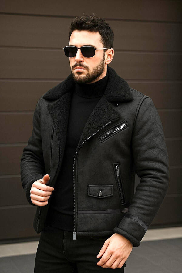 Erkek Kürklü Süet Deri Mont Ceket - 3