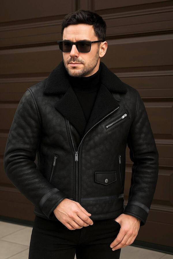 Erkek Kürklü Süet Deri Mont Ceket - 5