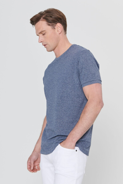 Erkek Lacı Melanj Slim Fit Dar Kesim Bisiklet Yaka Pamuklu Pike Tişört - LACI MELANJ - 3