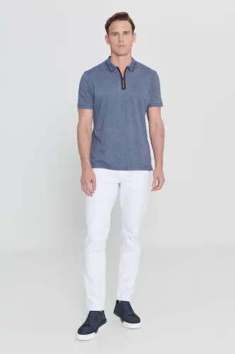 Erkek Lacı Melanj Slim Fit Dar Kesim Fermuarlı Polo Yaka Pamuklu Kısa Kollu Tişört-LACI MELANJ - ALTINYILDIZ CLASSICS (1)