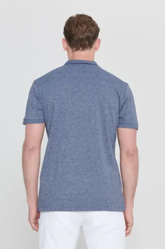 Erkek Lacı Melanj Slim Fit Dar Kesim Fermuarlı Polo Yaka Pamuklu Kısa Kollu Tişört-LACI MELANJ - 5