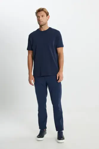 Erkek Lacivert %100 Pamuk Modern Fit Normal Kesim Bisiklet Yaka Tişört-Lacivert - ALTINYILDIZ CLASSICS (1)