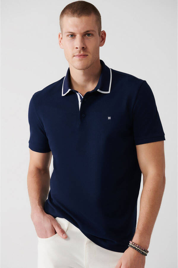 Erkek Lacivert %100 Pamuk Regular Fit Çıtçıtlı Polo Yaka T-shirt A31y1175 - 1