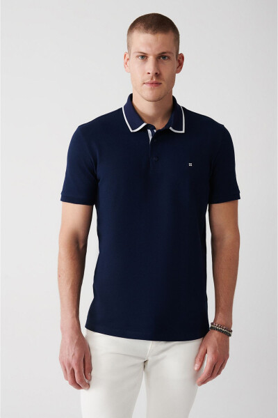 Erkek Lacivert %100 Pamuk Regular Fit Çıtçıtlı Polo Yaka T-shirt A31y1175 - 3