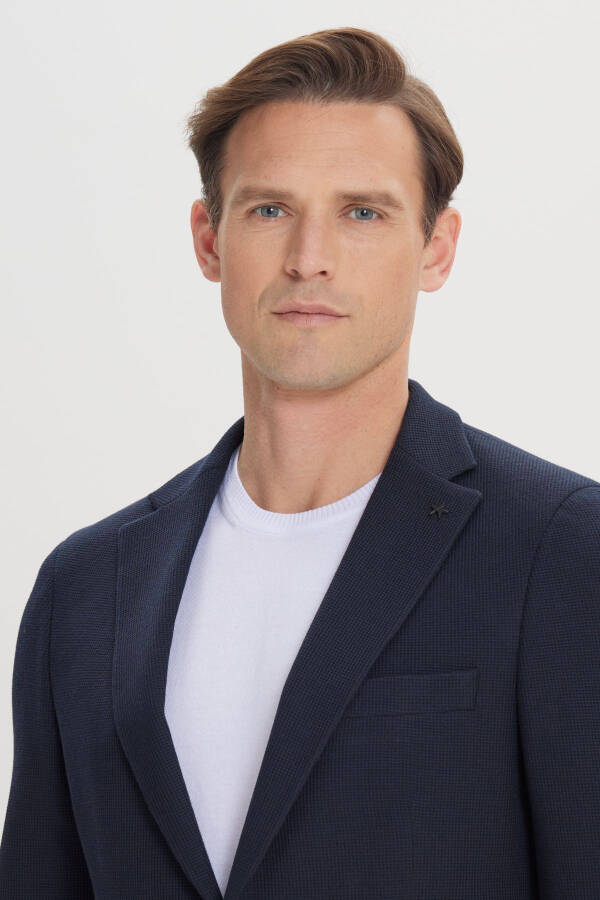 Erkek Lacivert 360 Derece Her Yöne Esneyen Slim Fit Dar Kesim Mono Yaka Blazer Ceket-Lacivert - 4