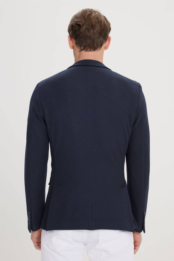 Erkek Lacivert 360 Derece Her Yöne Esneyen Slim Fit Dar Kesim Mono Yaka Blazer Ceket-Lacivert - 5