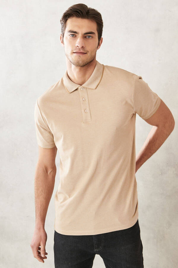 Erkek Lacivert-açık Bej Beyaz-açık Siyah 3'lü Çekmeyen Pamuklu Slim Fit Kıvrılmaz Polo Yaka Tişört - LACIVERT-ACIK BEJ BEYAZ-ACIK SIYAH - 4